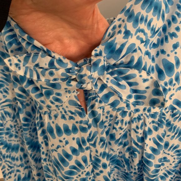 Women's Zara Blue Strappy V-Neck Knot Tie Cotton Maxi Printed Sip Dress Size XL - Picture 7 of 10